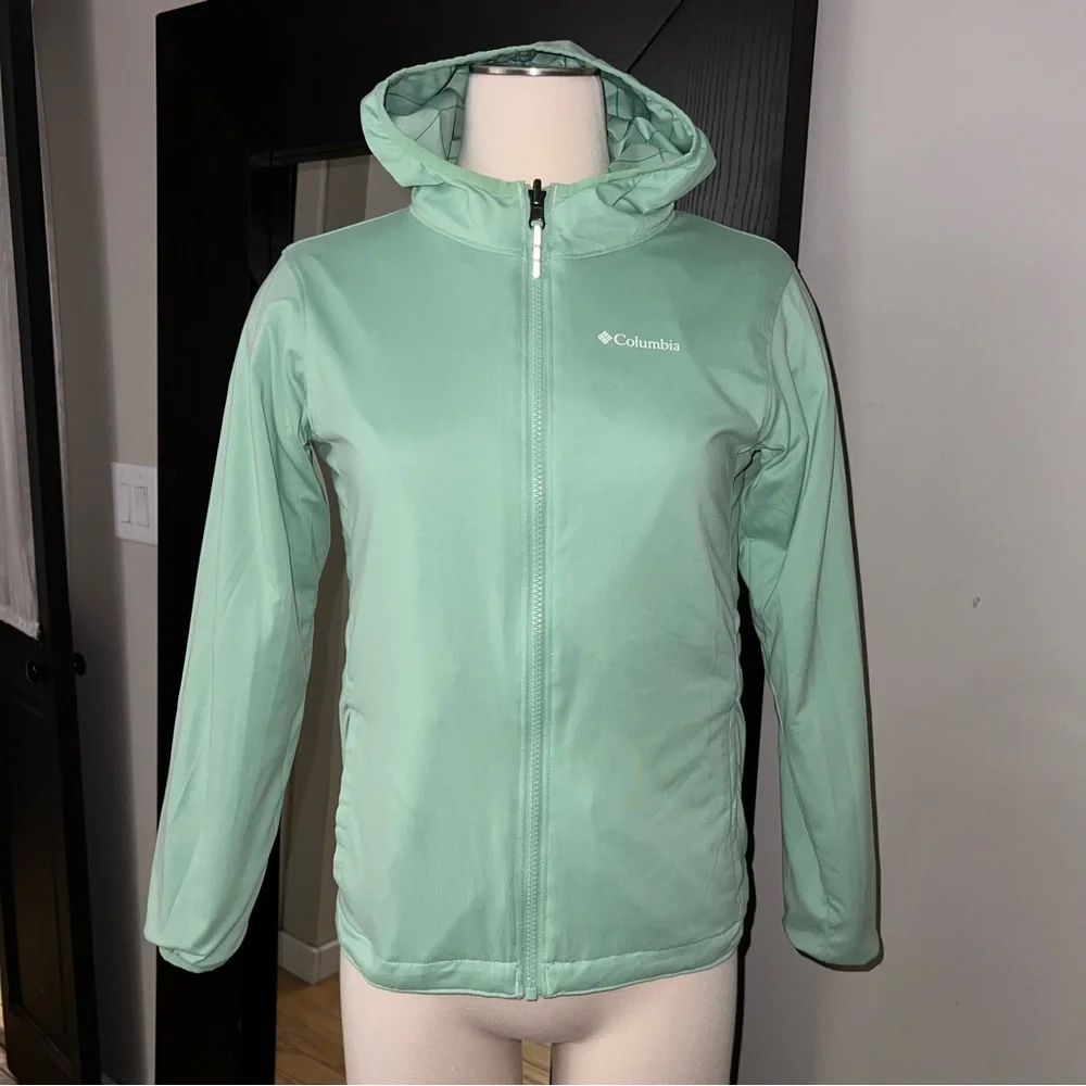 Columbia Lt Green Kids Pixel Grabber Reversible Jacket, size M 10/12